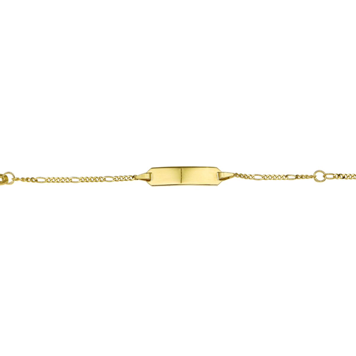 9 Krt. graveerarmband met een poli afwerking. De lengte van de armband bedraagt 9cm met 2cm extensie. 
Uniekenummer serie: 27259
Verpakt per: 1
Doelgroep: kinderen
Breedte: 20 mm
Kortste lengte: 9 mm
Langste lengte: 11 mm
Hoogte: 5 mm