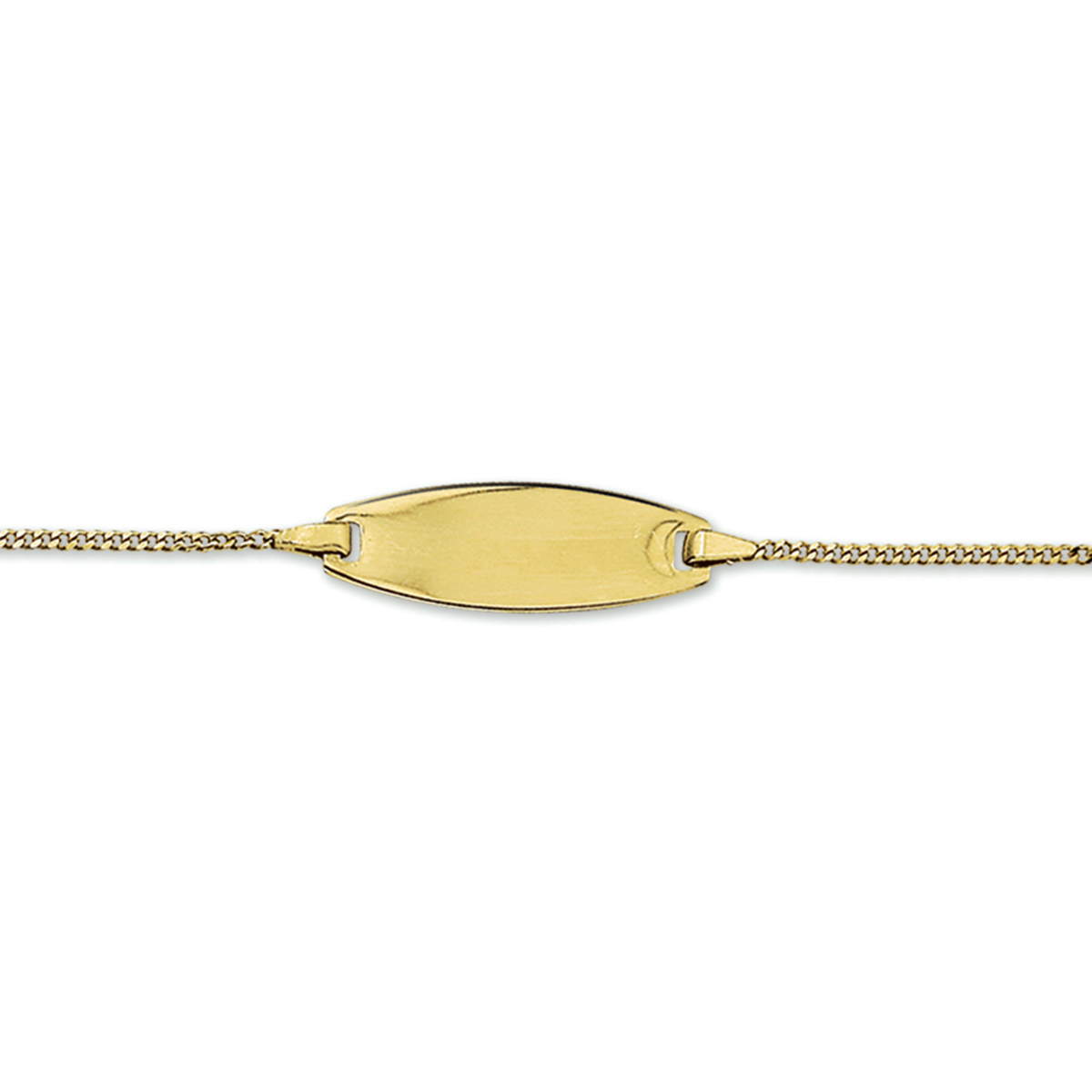 Geelgouden graveerarmband met een poli afwerking. De lengte van de armband bedraagt 11cm met 2cm extensie.
Doelgroep: kinderen
Breedte: 21 mm
Kortste lengte: 11 cm
Langste lengte: 13 cm
Hoogte: 7.5 mm