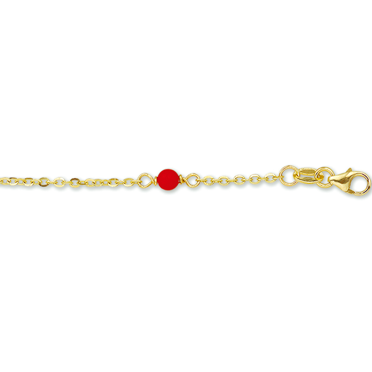 Geelgouden armband met bloedkoraal. De lengte bedraagt 9cm met 2cm extensie. 
Uniekenummer serie: 32236
Doelgroep: kinderen
Breedte: 3.5 mm
Kortste lengte: 9 mm
Langste lengte: 11 mm