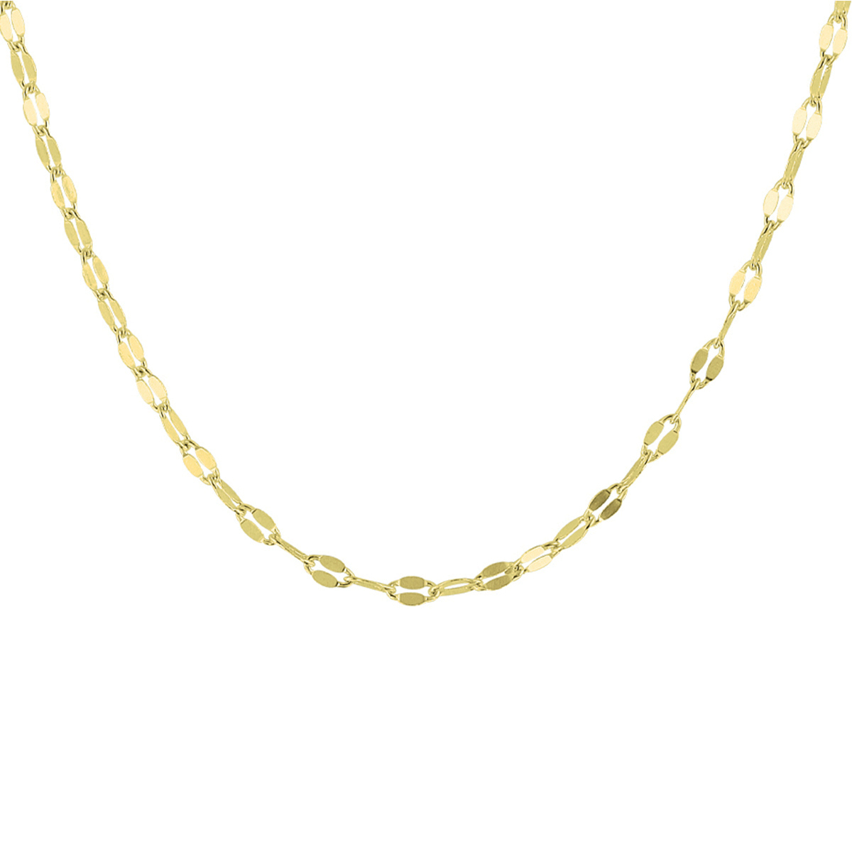 Geelgoud op zilveren collier uitgevoerd met een stevige karabijn sluiting. Het collier heeft een schakelbreedte van 2.2mm. Door het simplistische design gemakkelijk te combineren met andere geelgoud op zilveren sieraden. Geen garantie op plating.