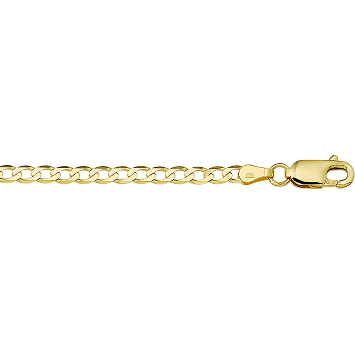 14k Geelgouden gourmette lengte artikel met een schakelbreedte van 3.3mm.