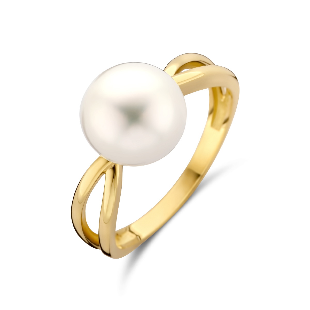 14k Geelgouden ring met zoetwaterparel van 9mm.