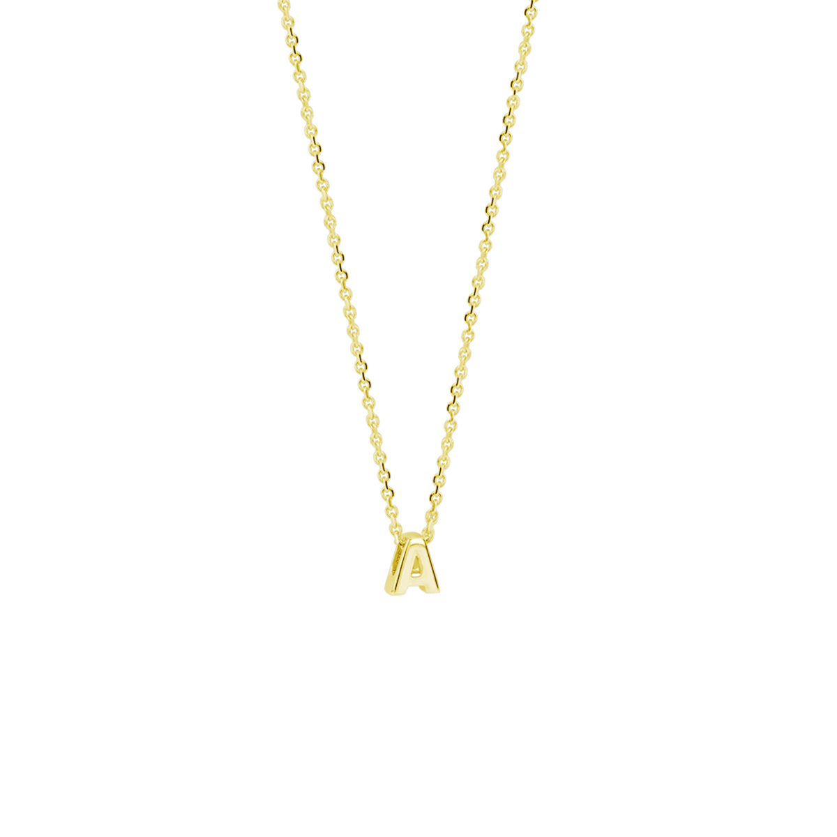 Geelgoud op 925 zilveren collier uitgevoerd met een letter hanger. Het collier heeft een draaglengte van 41cm en een extensie van 4cm. De schakelbreedte is 1.1mm. Uitgevoerd met een karabijn sluiting. Geen garantie op plating.
