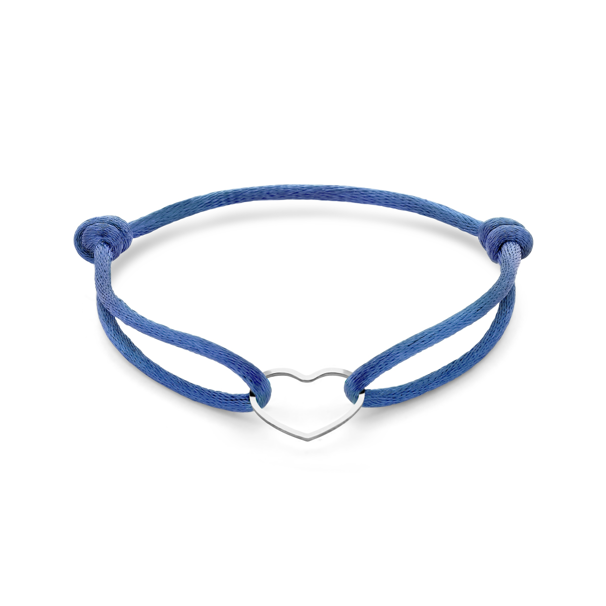 blauw satijnen armband + zilveren hart