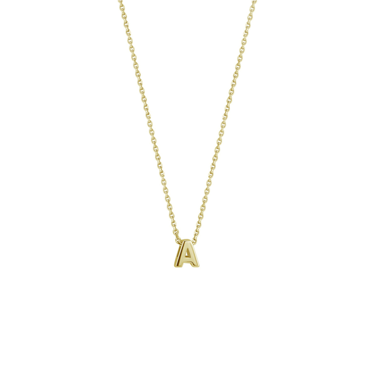 14k Geelgouden collier uitgevoerd met een letter hanger. Het collier heeft draaglengtes van 41, 43 en 45 cm. De schakelbreedte is 0.8mm.