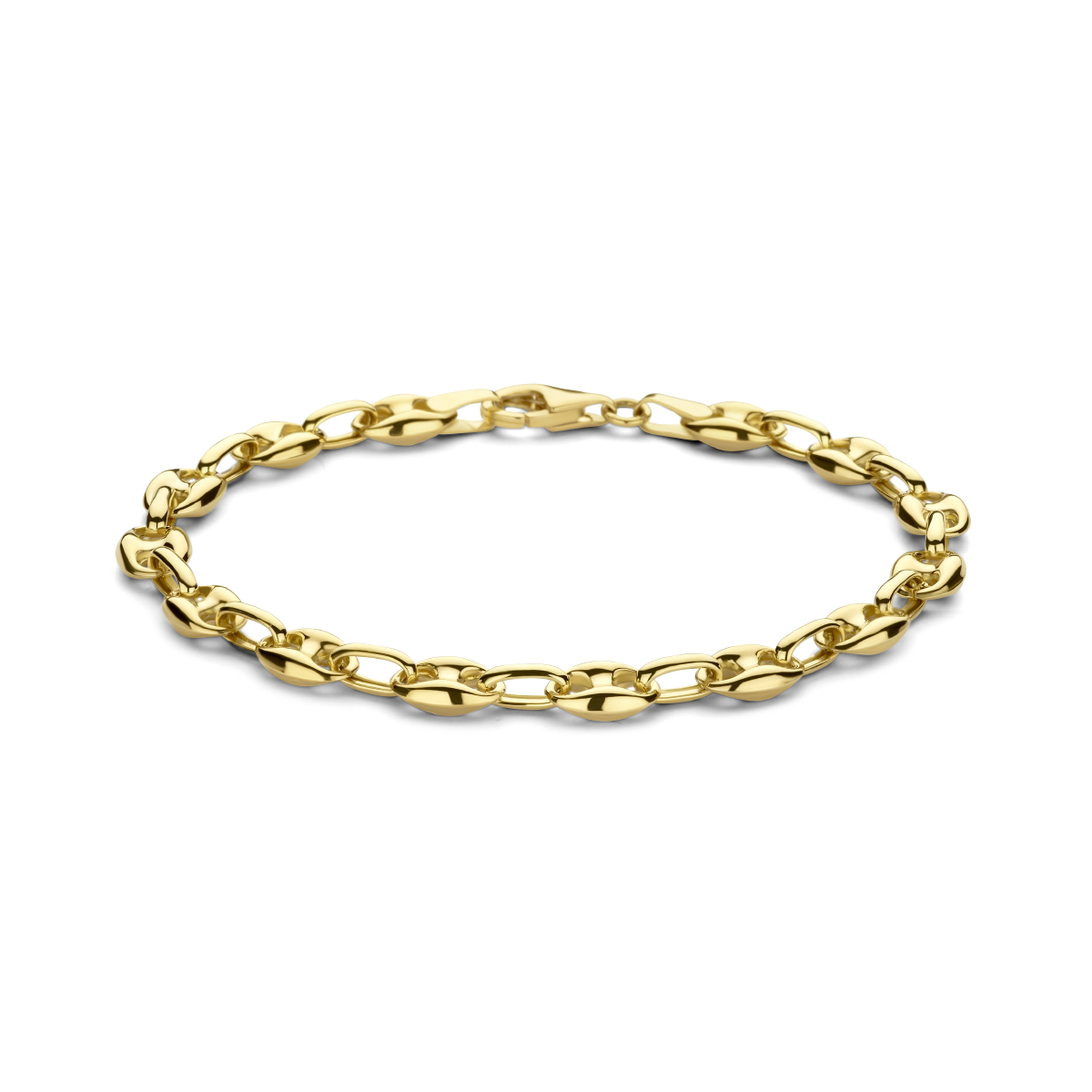Huiscollectie - 14kt geelgouden Koffieboon armband, 18cm, 6mm