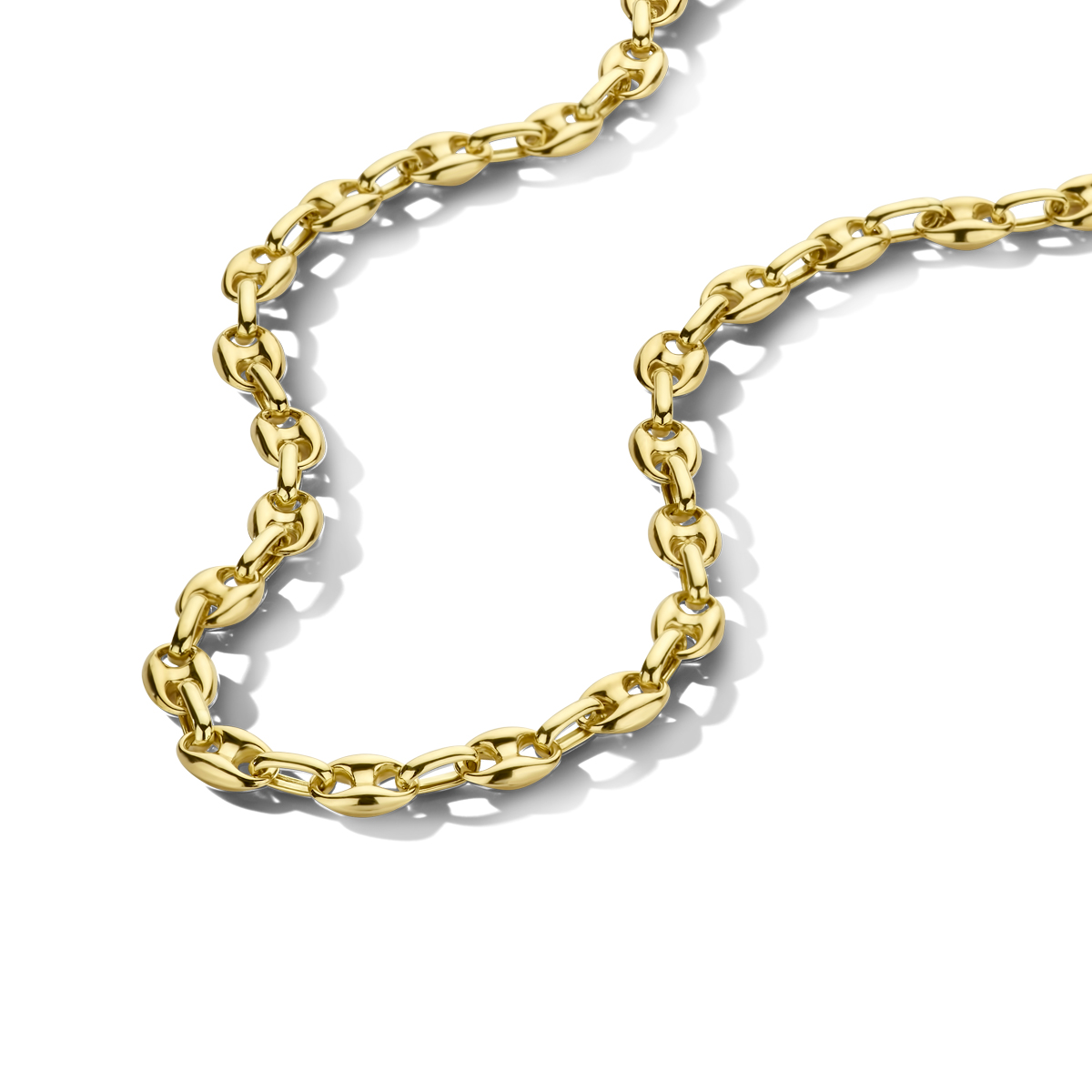 14k Geelgouden collier met een draaglengte van 43cm. Het collier is uitgevoerd met een karabijn sluiting.