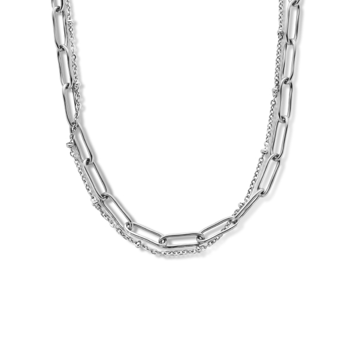 Stalen collier met een karabijn sluiting. Het collier heeft een draaglengte van 43cm met een extensie van 3cm.