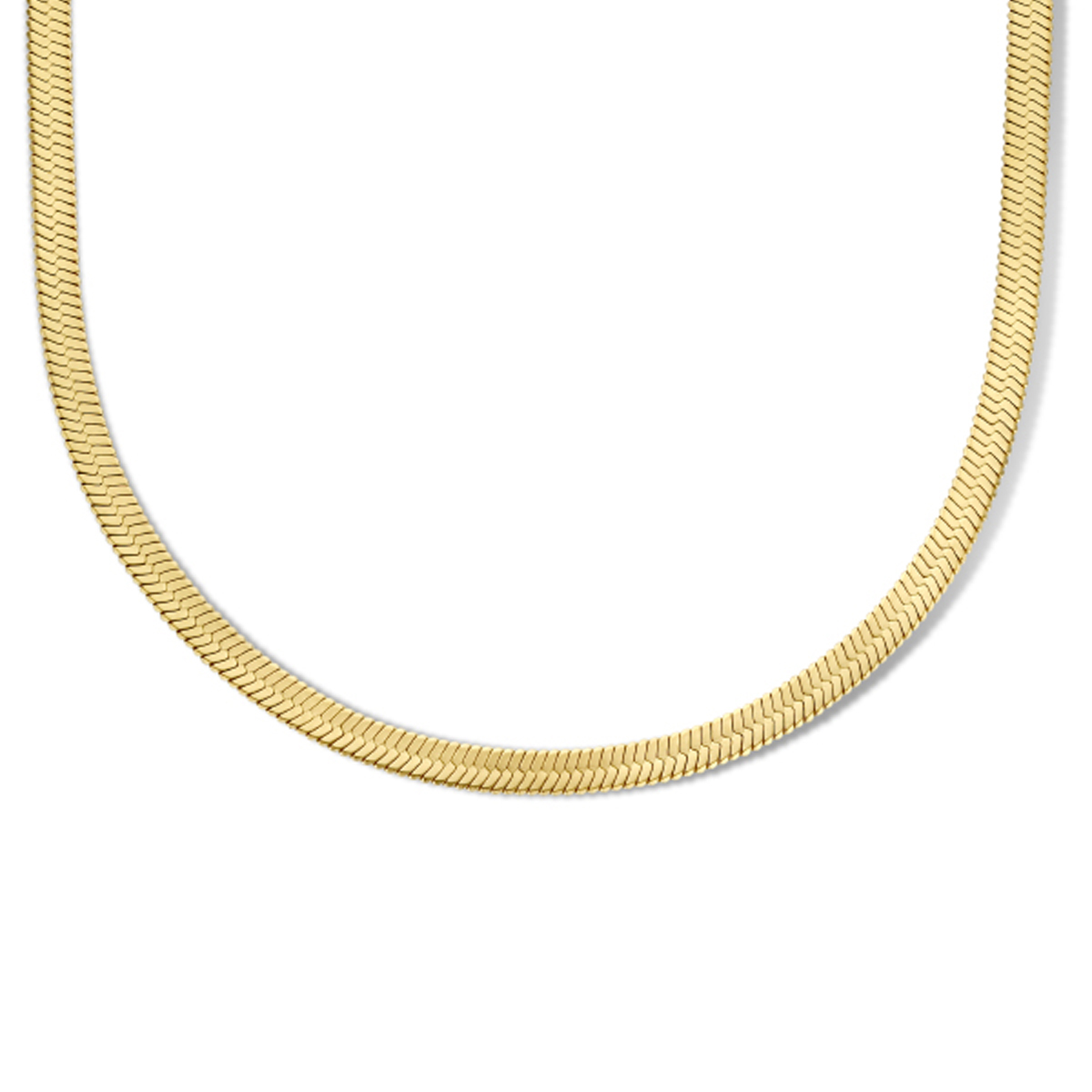 Stalen collier uitgevoerd met een goudkleurige ion plating en een karabijn sluiting. Het collier heeft een draaglengte van 42cm en een extensie van 4cm. De schakelbreedte is 4.2mm. Geen garantie op plating.