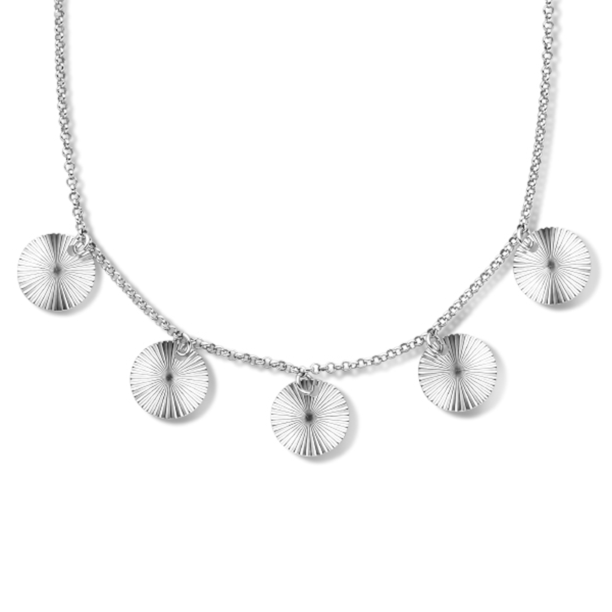 Gerhodineerd 925 zilveren collier uitgevoerd met rondjes en een karabijn sluiting. Het collier heeft een draaglengte van 42cm met een extensie van 3cm.