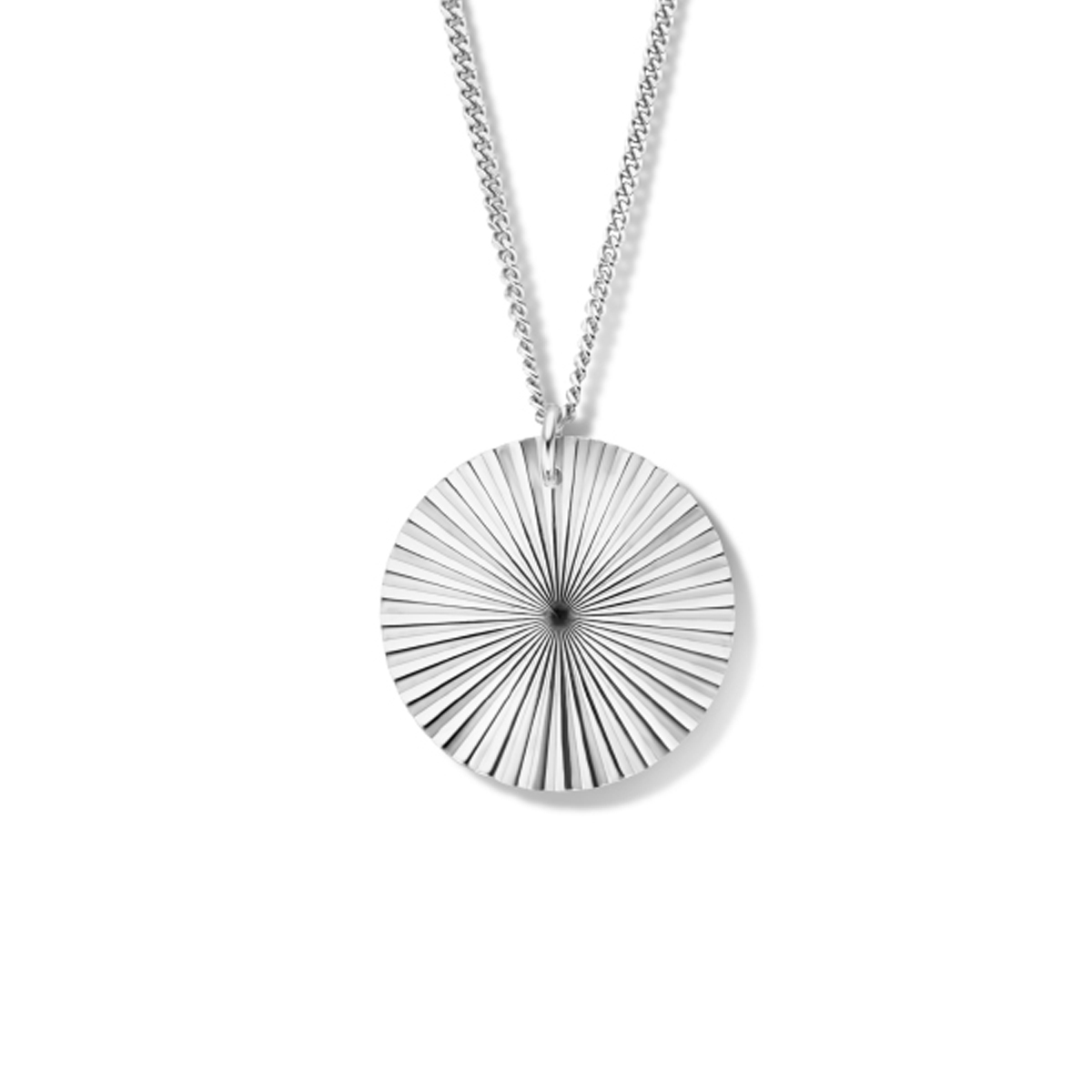 Gerhodineerd 925 zilveren collier uitgevoerd met een ronde hanger en een karabijn sluiting. Het collier heeft een draaglengte van 40cm met een extensie van 4cm. De schakelbreedte is 1.7mm.