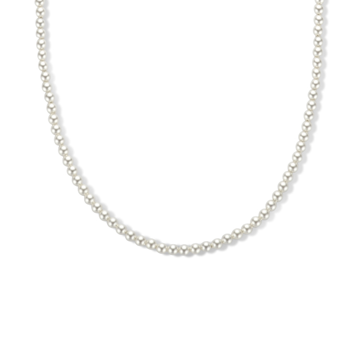 Verguld op 925 zilveren collier uitgevoerd met synthetische parels en een karabijn sluiting. Het collier heeft draaglengtes van 40cm met 4cm extensie. De schakelbreedte is 3.0mm. Geen garantie op plating.