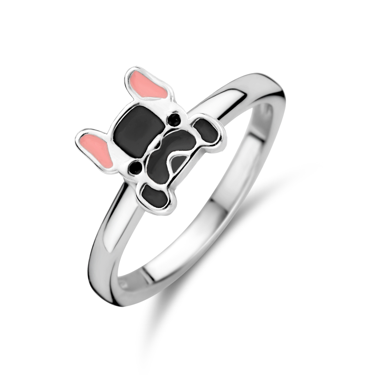 Gerhodineerd 925 zilveren ring met een hond voorstelling. De ring heeft een breedte van 7mm.