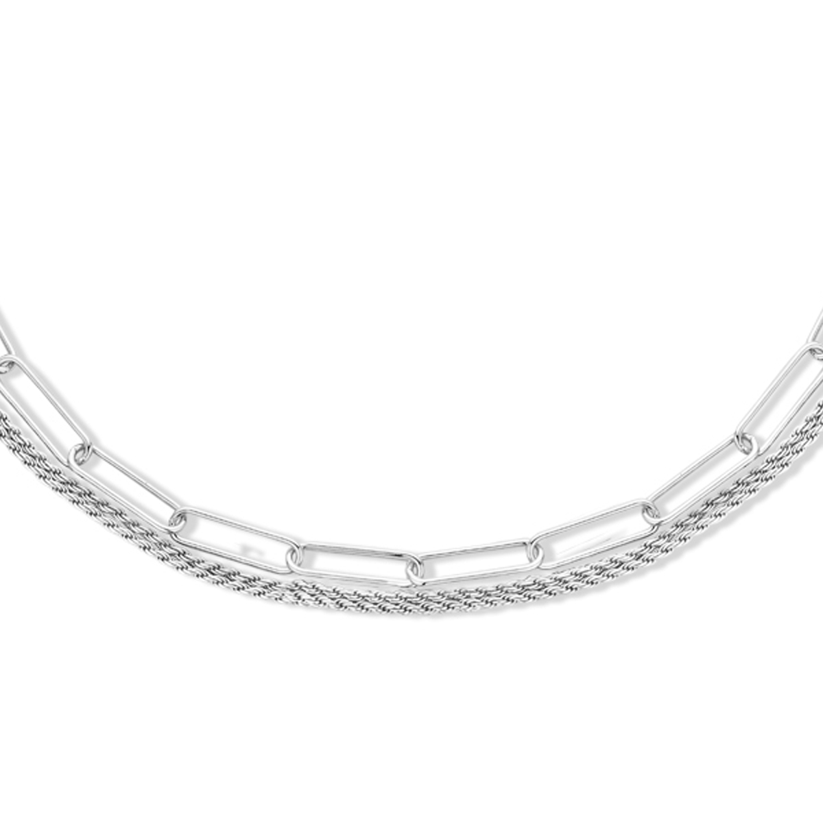 Gerhodineerd 925 zilveren collier met schakelbreedtes van 1.5 en 4.5mm. Het collier heeft een draaglengte van 41cm en een extensie van 4cm. Uitgevoerd met een karabijn sluiting.