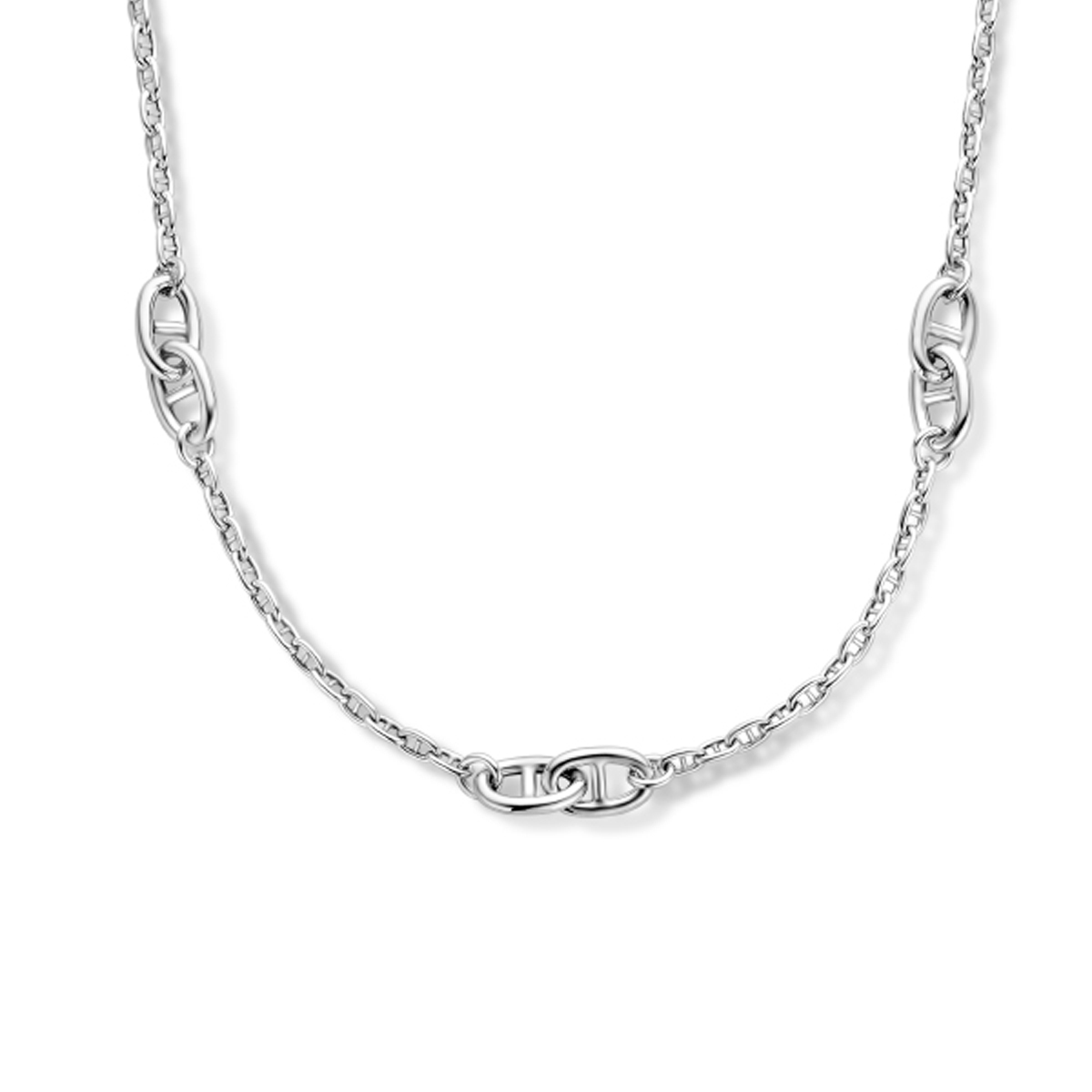 Gerhodineerd 925 zilveren anker collier uitgevoerd met een karabijn sluiting en schakelbreedtes van 3 en 7mm. Het collier heeft een draaglengte van 40cm met een extensie van 4cm. 13.35675