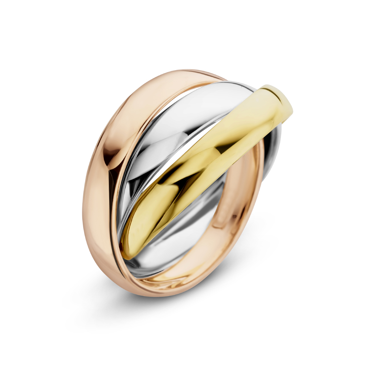14.kt tri-colour gouden ring  mt.18.5  3x4 mm