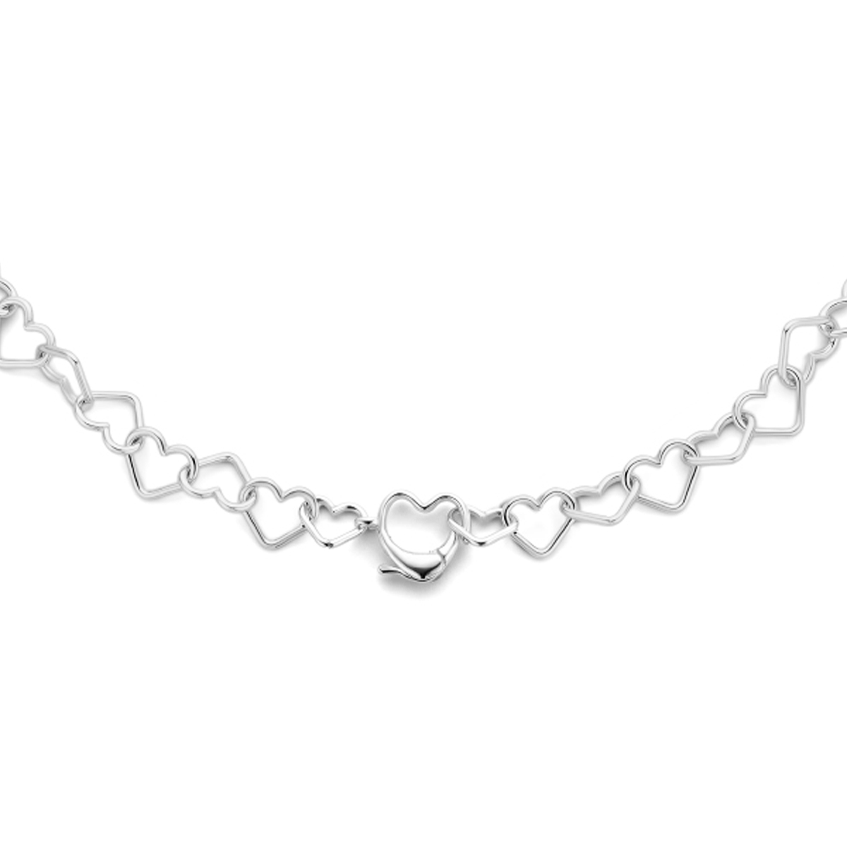 Gerhodineerd 925 zilveren collier uitgevoerd met een hartvormige schakel van 7.5x9.5mm. Het hartvormige slot heeft een afmeting van 11x12mm. Het collier heeft een draaglengte van 45cm.