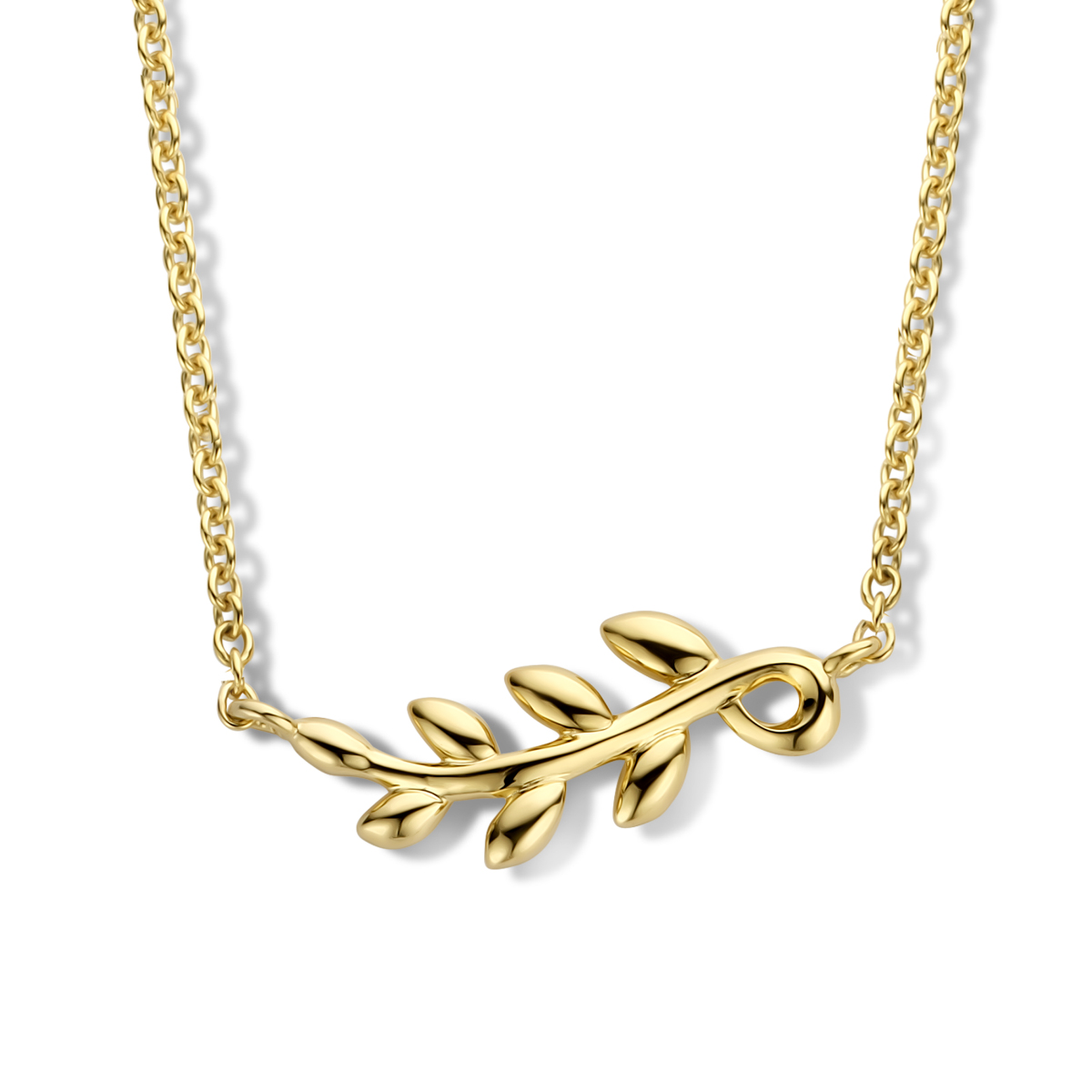 Geelgoud op 925 zilveren collier. Het collier heeft een draaglengte van 42cm en een extensie van 3cm. De schakelbreedte is 1.5mm. Geen garantie op plating.