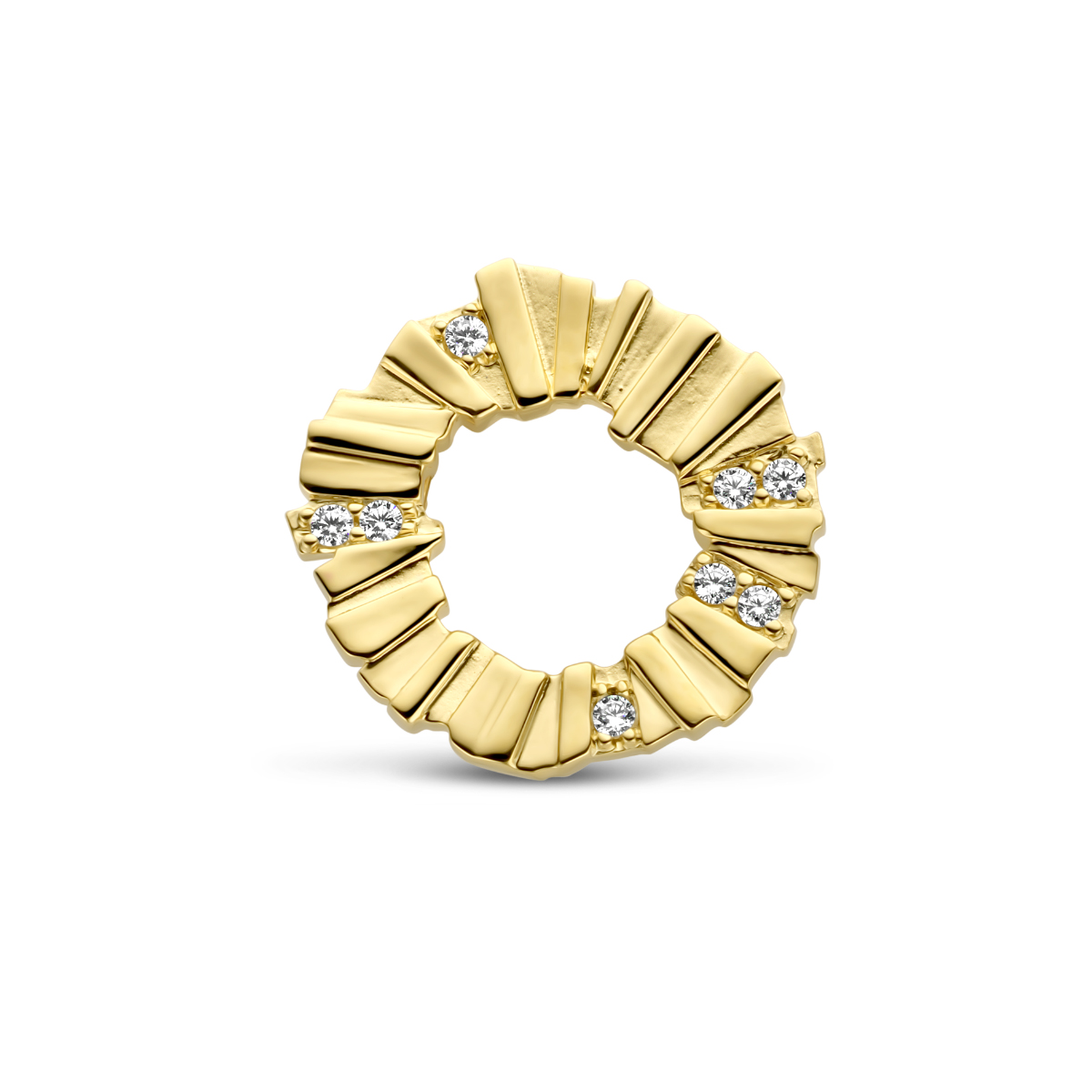 Verguld op 925 zilveren ronde hanger uitgevoerd met zirkonia. Geen garantie op de plating.