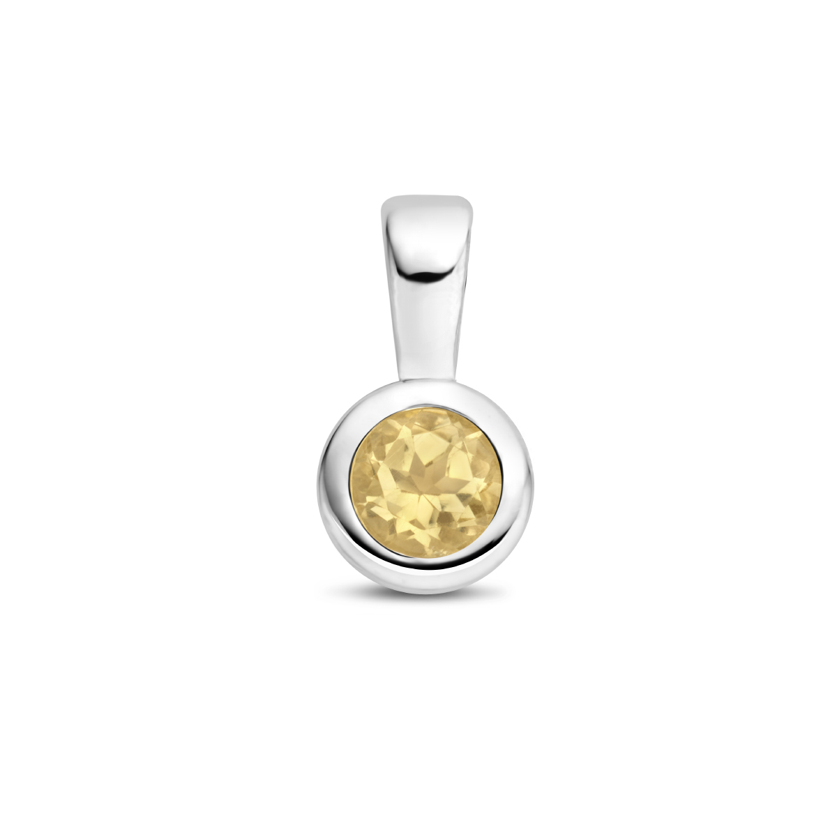 Gerhodineerd 925 geboortesteen zilveren hanger uitgevoerd met een schitterende citrien. De hanger heeft een afmeting van 11x5.5mm. De citrien heeft een steengewicht van 0.26ct.