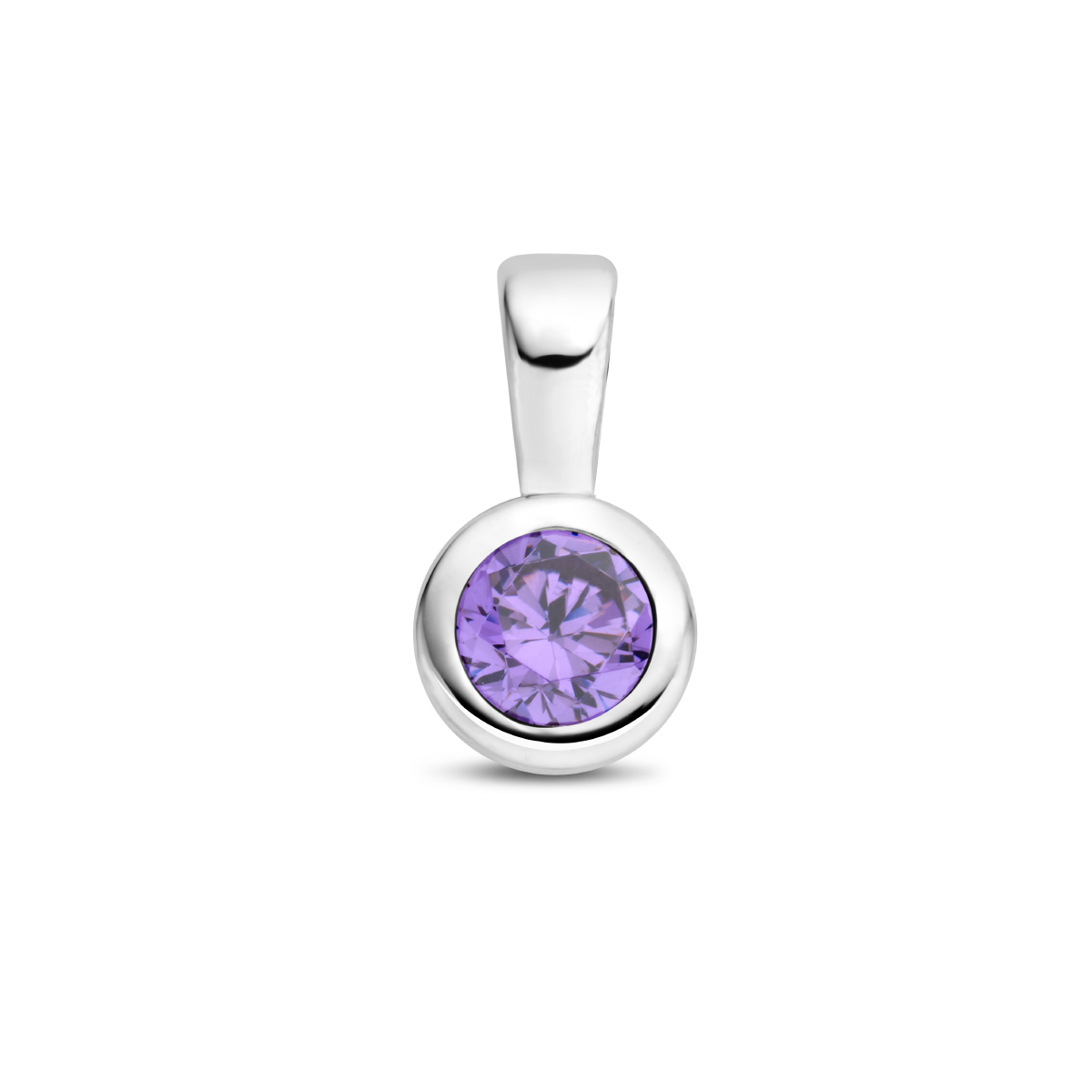 Gerhodineerd 925 zilveren hanger met geboortesteen uitgevoerd met een zirkonia amethyst. De hanger heeft een afmeting van 11x5.5mm.