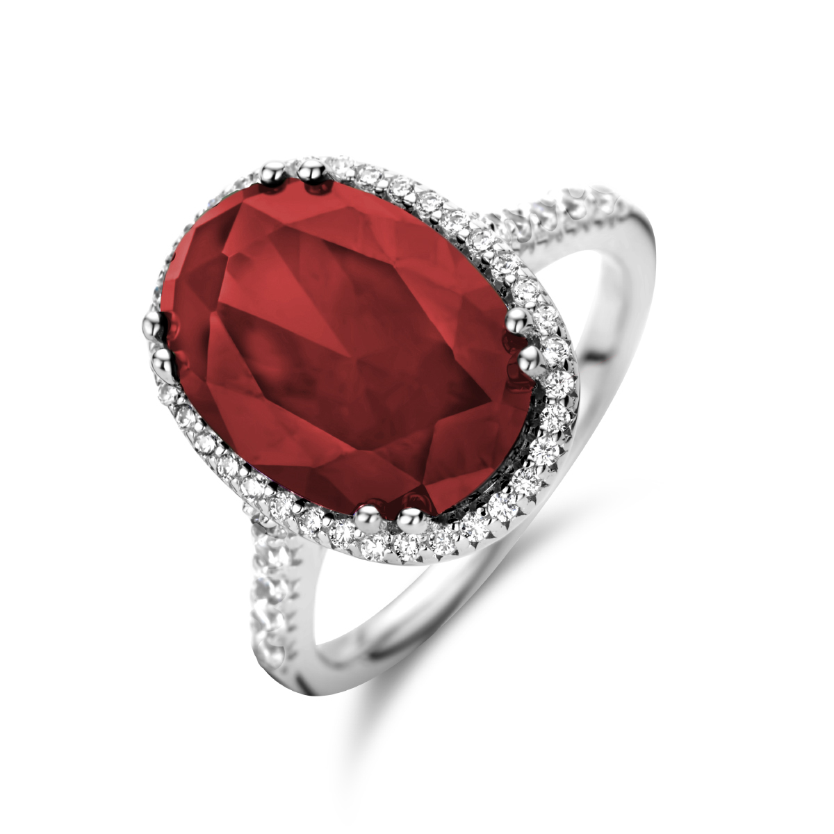 Zilveren ring met sythetische robijn
maat 56