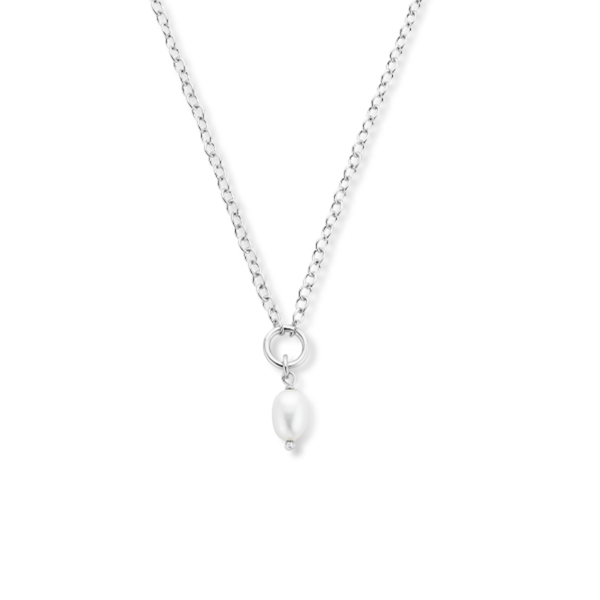 Gerhodineerd 925 zilveren collier uitgevoerd met een schitterende parel. Het collier heeft een draaglengte van 41cm en een extensie van 4 cm.