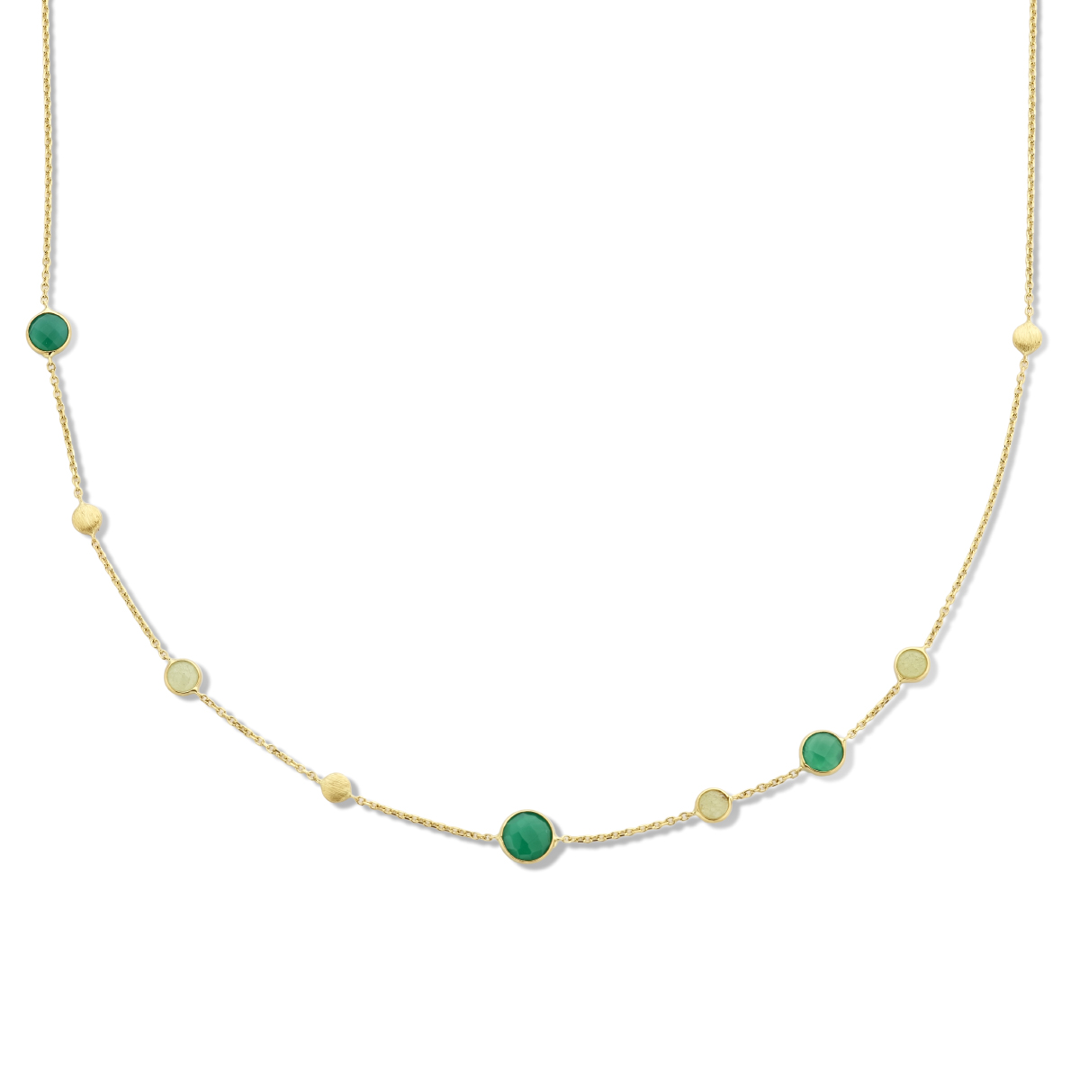 collier groen agaat, kwartsiet en rondjes 41 - 43 - 45 cm