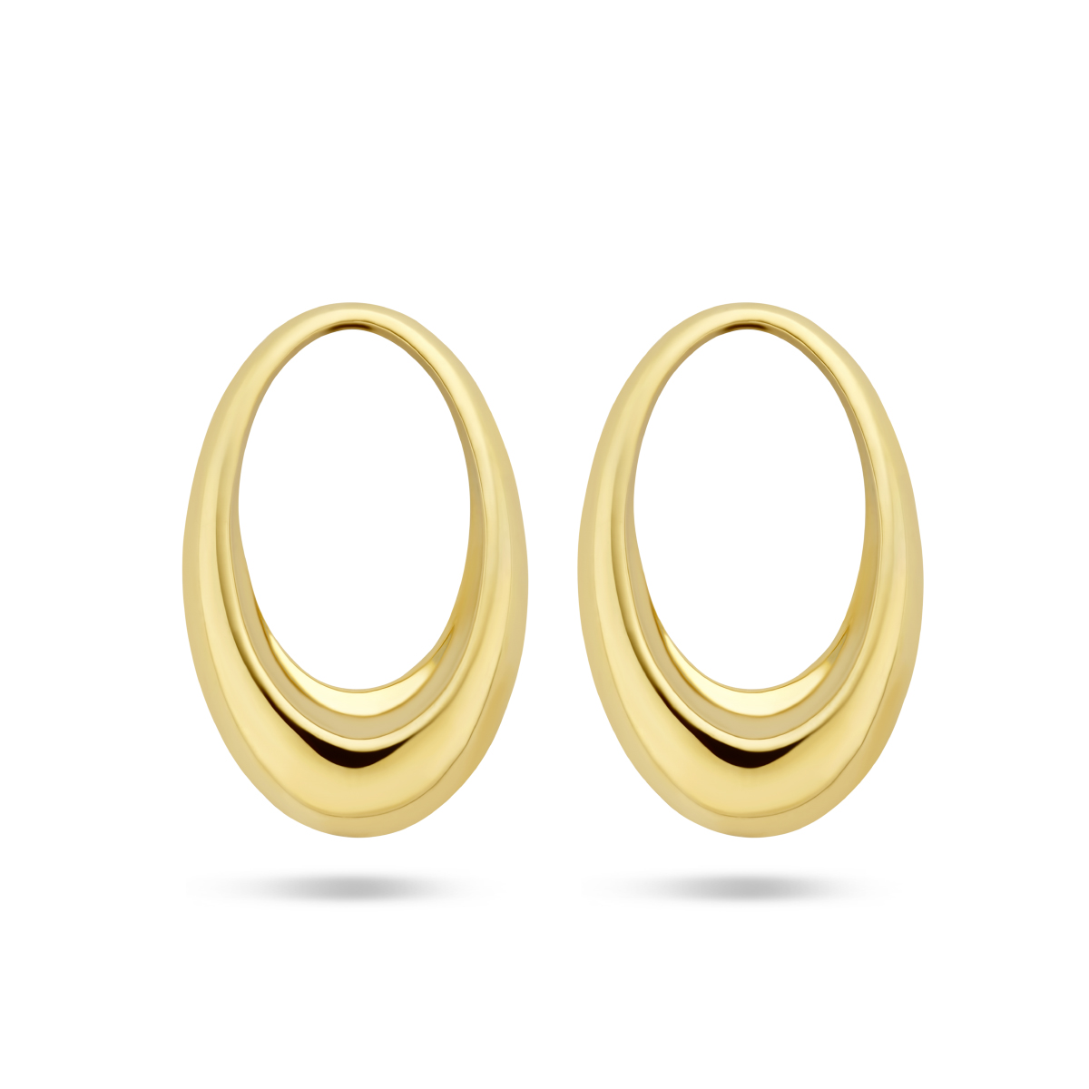 14k Geelgouden ovaalvormige oorknoppen met een afmeting van 14x9mm.