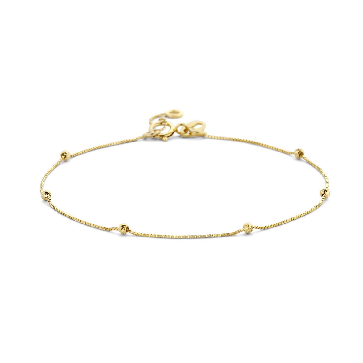 14 Karaat geelgouden venetiaans schakel armbandje met kleine gediamanteerde bolletjes ertussen - 16-19 cm