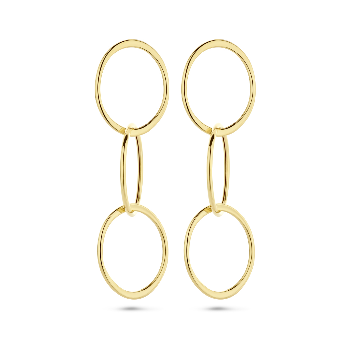 14k Geelgouden open ovaaltjes oorhangers met een totale hoogte van 62mm.