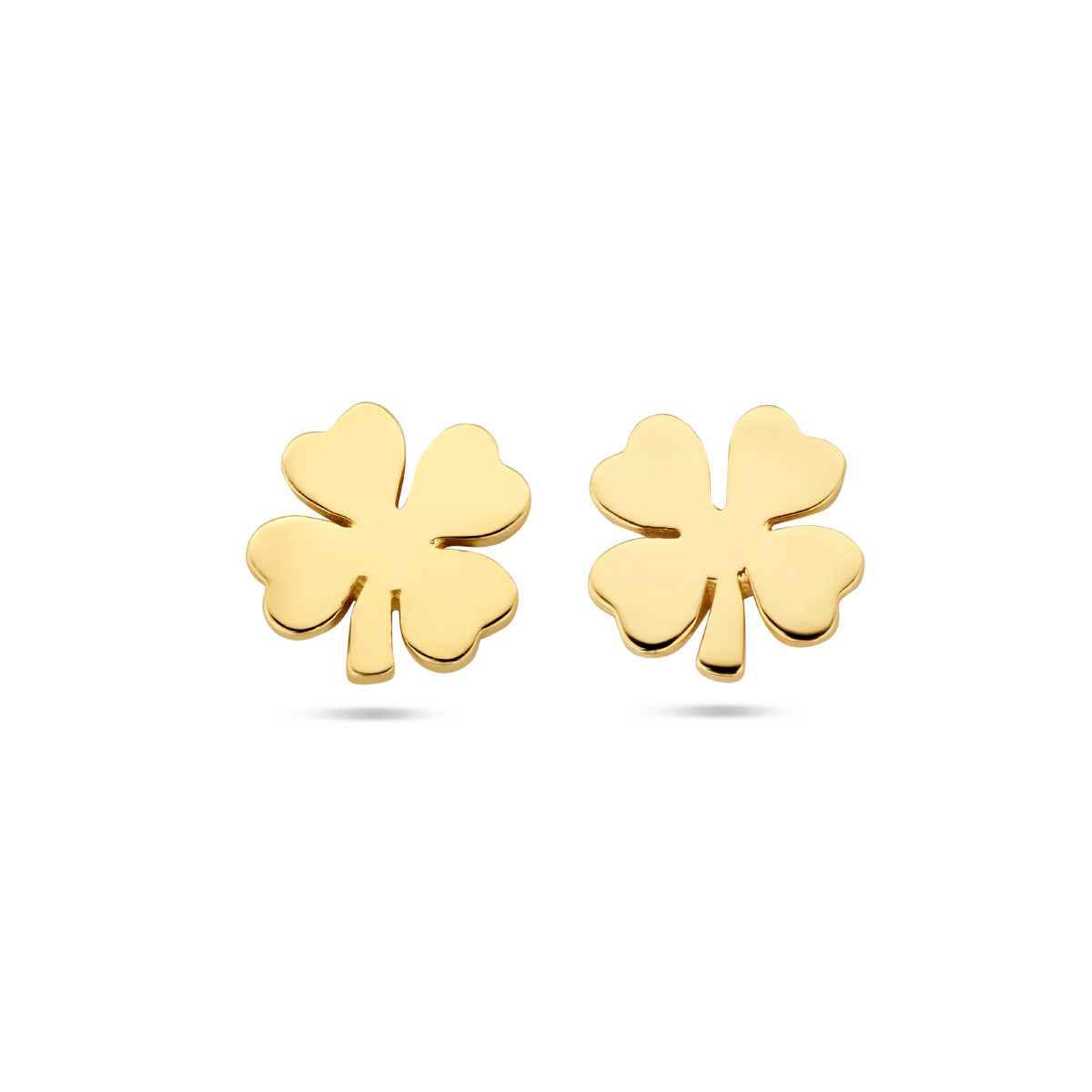 14k Geelgouden klavertjes oorknoppen met een afmeting van maat 5x5mm.