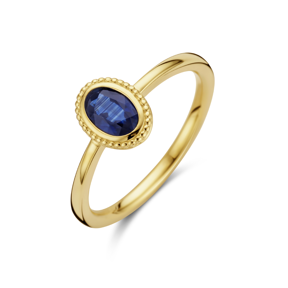gouden ring, ovaal+saffier mt54