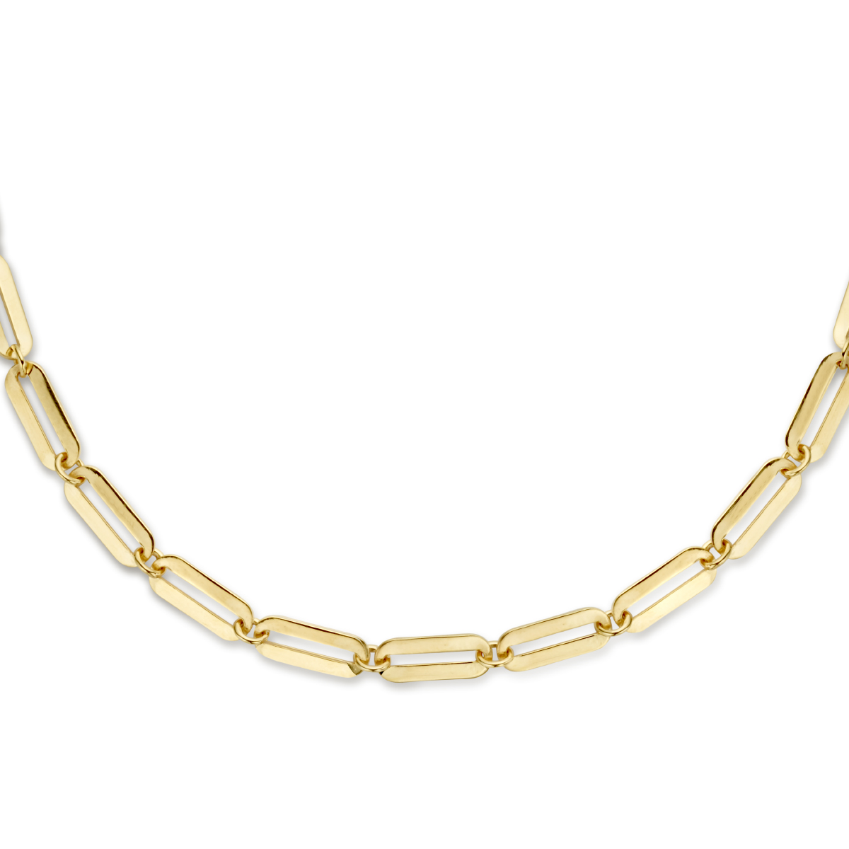 Geelgoud op 925 zilveren collier met een schakelbreedte van 5.0mm. Het collier heeft een draaglengte van 41cm en een extensie van 4cm. Uitgevoerd met een karabijn sluiting. Geen garantie op plating.
