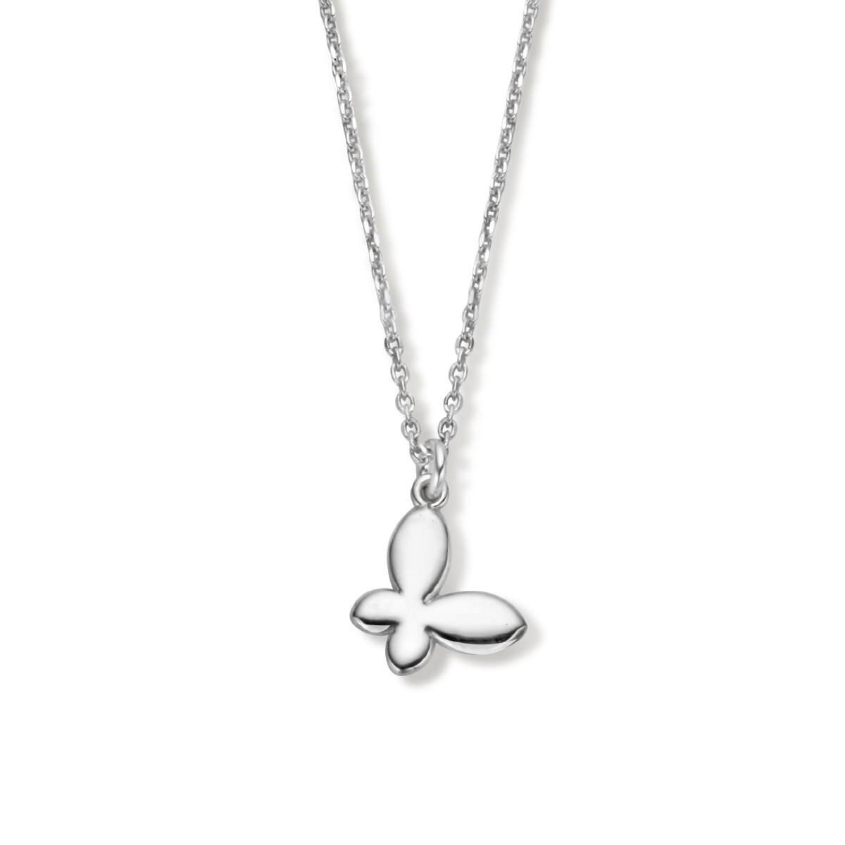 Gerhodineerd 925 zilveren collier met vlinder hangers en een karabijn sluiting. Het collier heeft een draaglengte van 42cm en een extensie van 3cm. De schakelbreedte is 1.8mm.