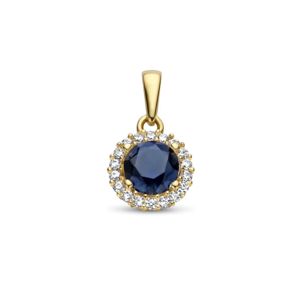 14k Geelgouden hanger uitgevoerd met zirkonia. De hanger heeft een totale hoogte van 14mm.