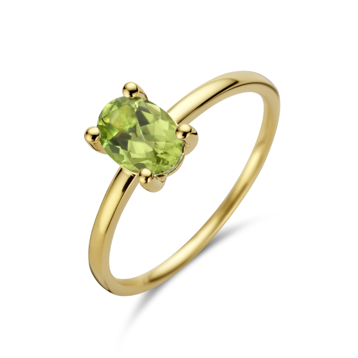 14k Geelgouden ring uitgevoerd met schitterend peridot.