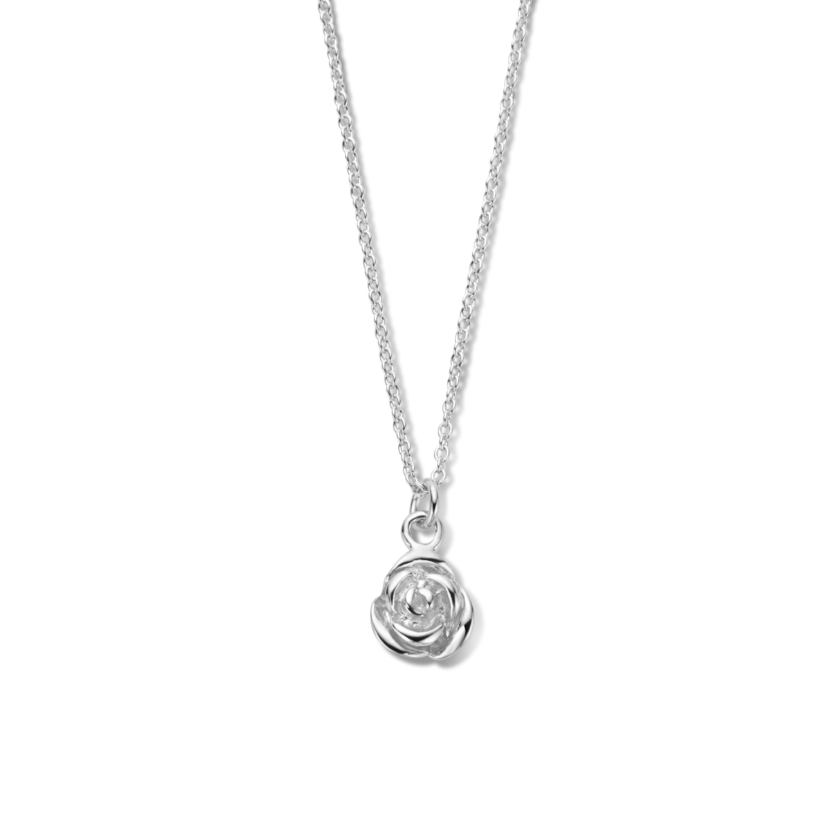 Gerhodineerd 925 zilveren collier uitgevoerd met een bloem. Het collier heeft een schakelbreedte van 1.2mm en een karabijn sluiting. De draaglengte is 41cm met een extensie van 4cm.