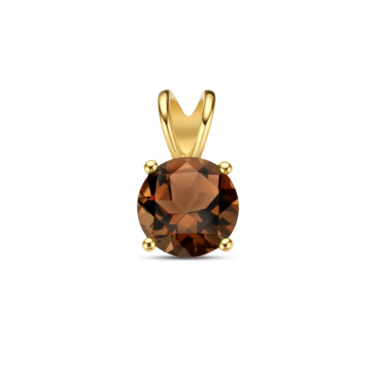 14k Geelgouden hanger uitgevoerd met rookkwarts. De rookkwarts heeft een steengewicht van 0.91ct.