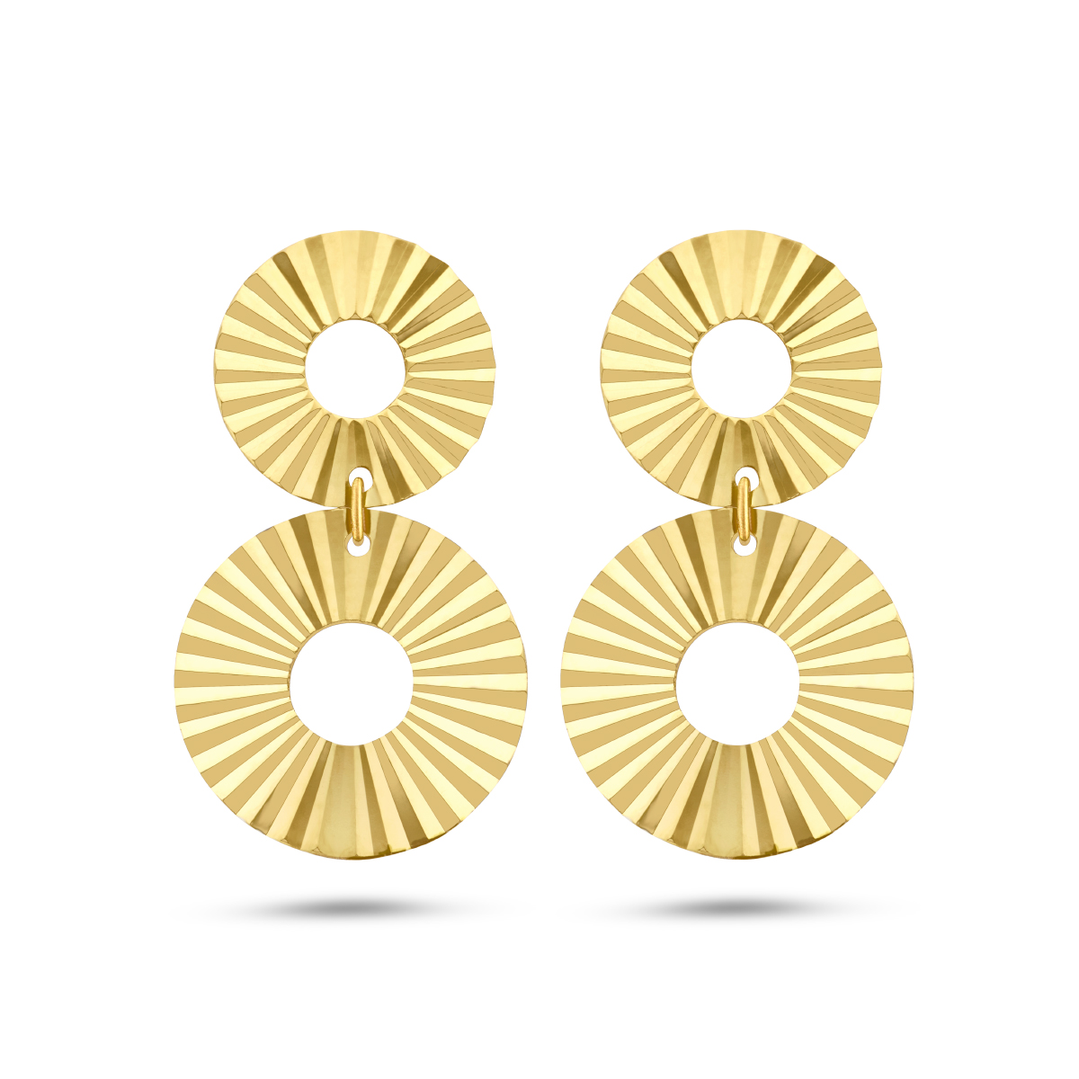 14k Geelgouden oorhangers uitgevoerd met 2 cirkels. De oorhangers hebben een totale hoogte van 18mm.