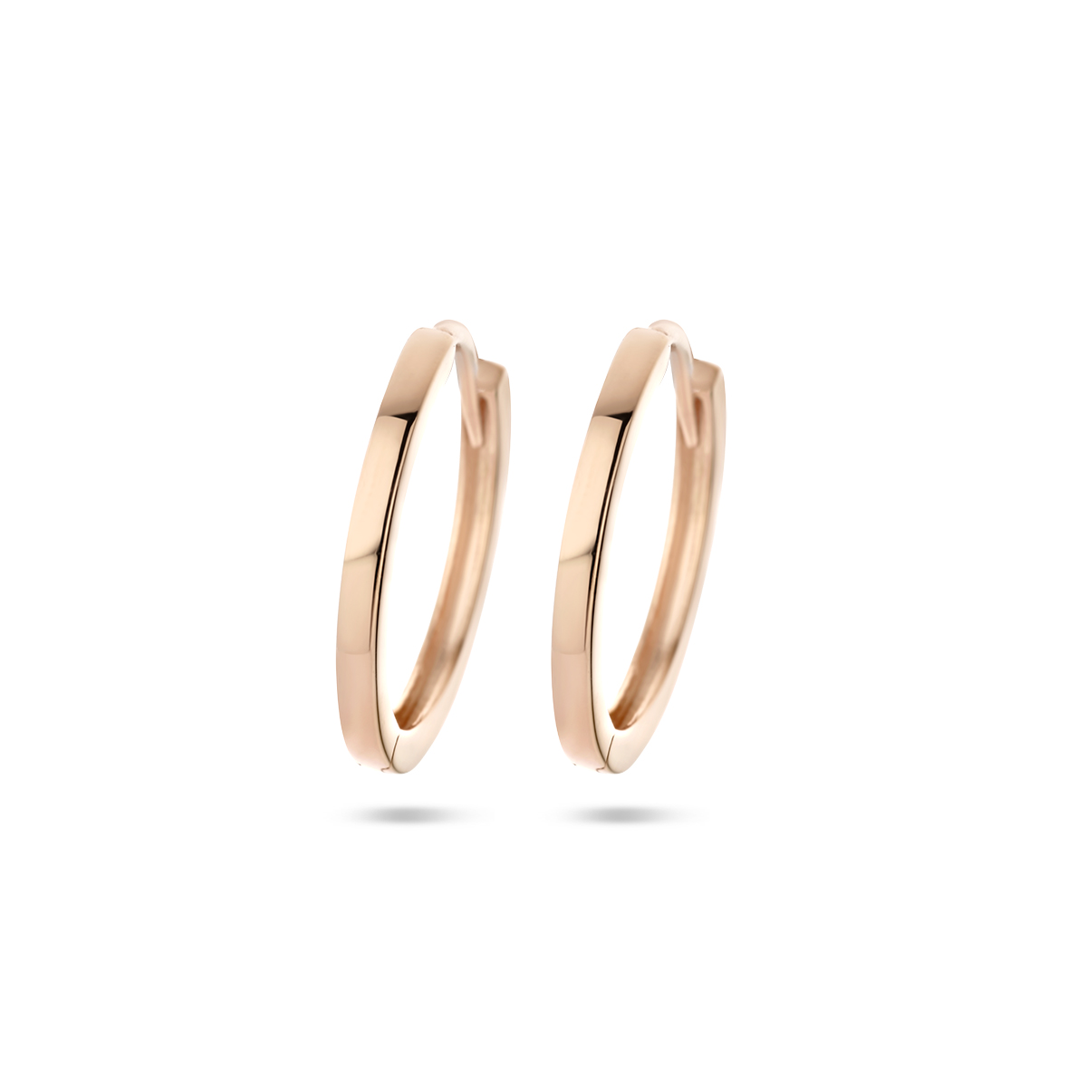 14k Rosegouden klapoorringen. De klapoorringen hebben een afmeting van 14x1.5mm.