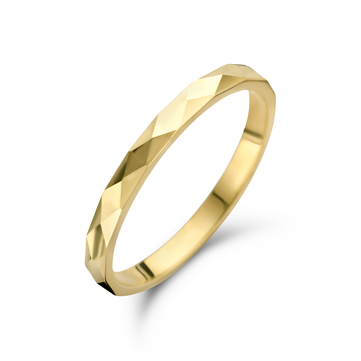 14k Geelgouden ring met een breedte van 2mm.