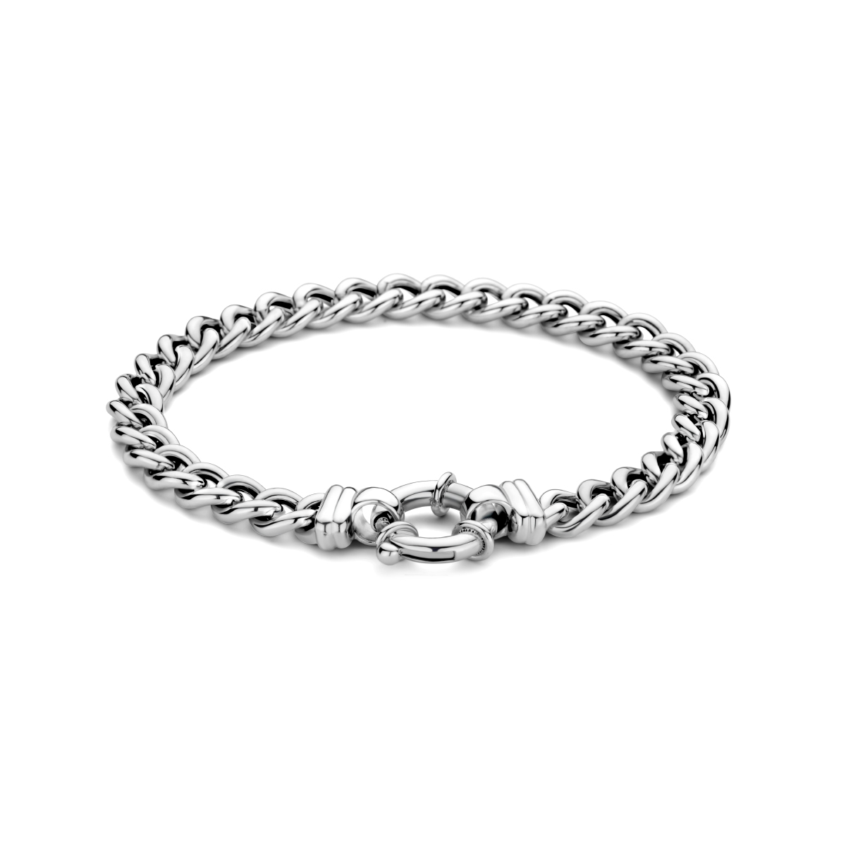 Gerhodineerd 925 zilveren gourmette armband uitgevoerd met een veerslot. De armband heeft een draaglengte van 19cm. De schakelbreedte is 7.0mm.