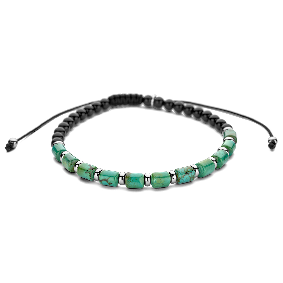 Gerhodineerd 925 zilveren armband uitgevoerd met groen agaat stenen. De armband heeft een verstelbare draaglengte van 16 tot 26cm.
