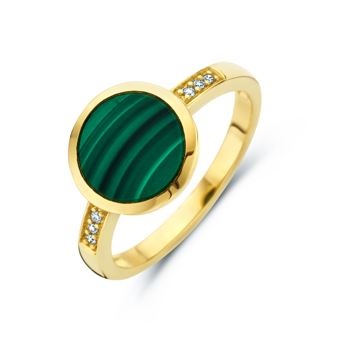 ring malachiet en diamant goud (geelgoud)