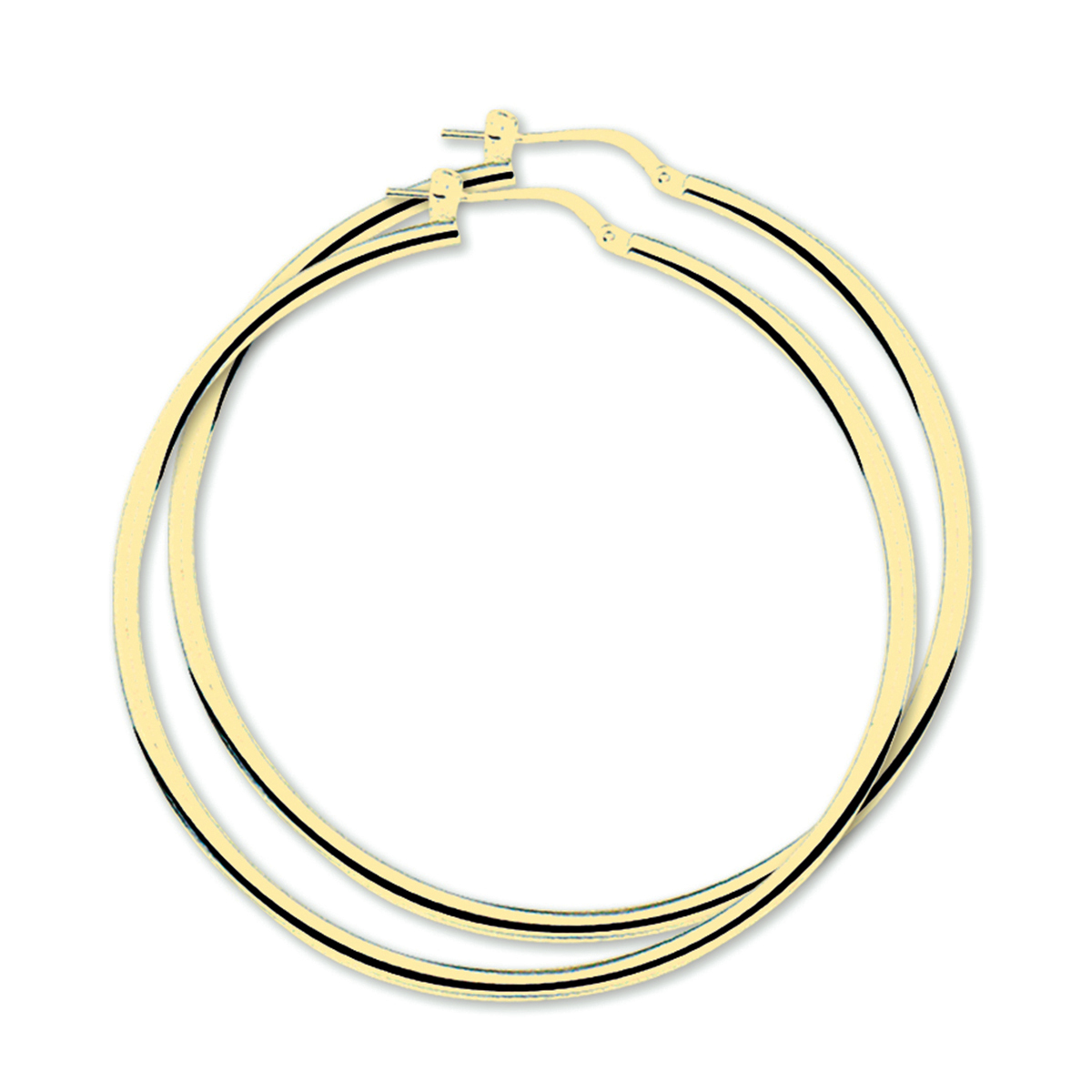 Zilveren oorringen met een ronde buis en een hefboom-sluiting. De oorringen hebben een geelgouden plating. Geen garantie op plating.