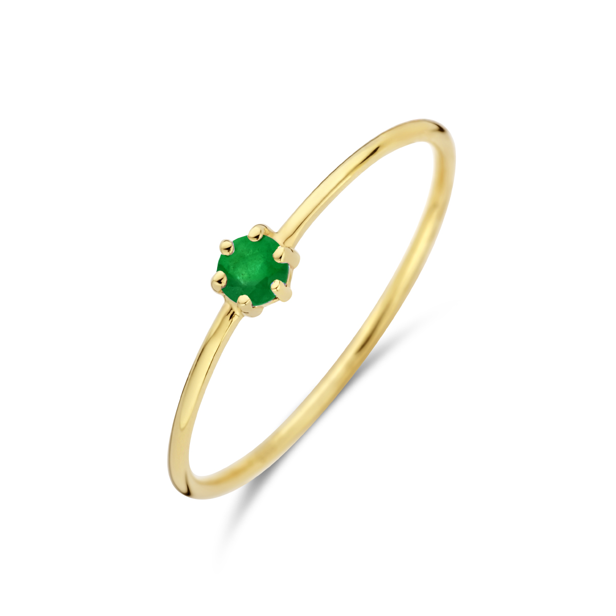 14k Geelgouden ring uitgevoerd met een schitterende smaragd. De ring heeft een breedte van 4mm.