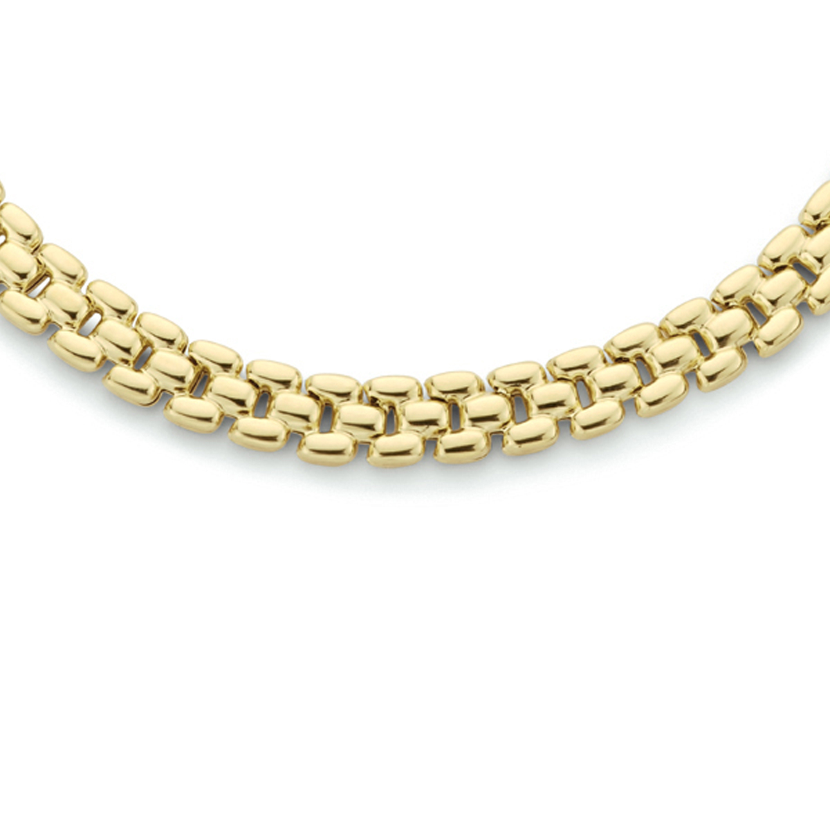 Geelgoud op 925 zilveren panter collier met een breedte van 6.9mm. Het collier heeft een draaglengte van 43cm. Geen garantie op plating.