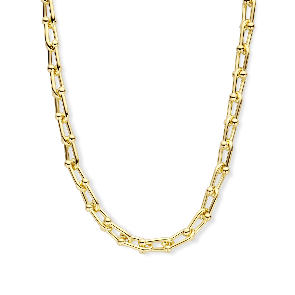 Geelgoud op 925 zilveren collier met een schakelbreedte van 5.6mm. Het collier heeft een draaglengte van 45cm. Geen garantie op de plating.
