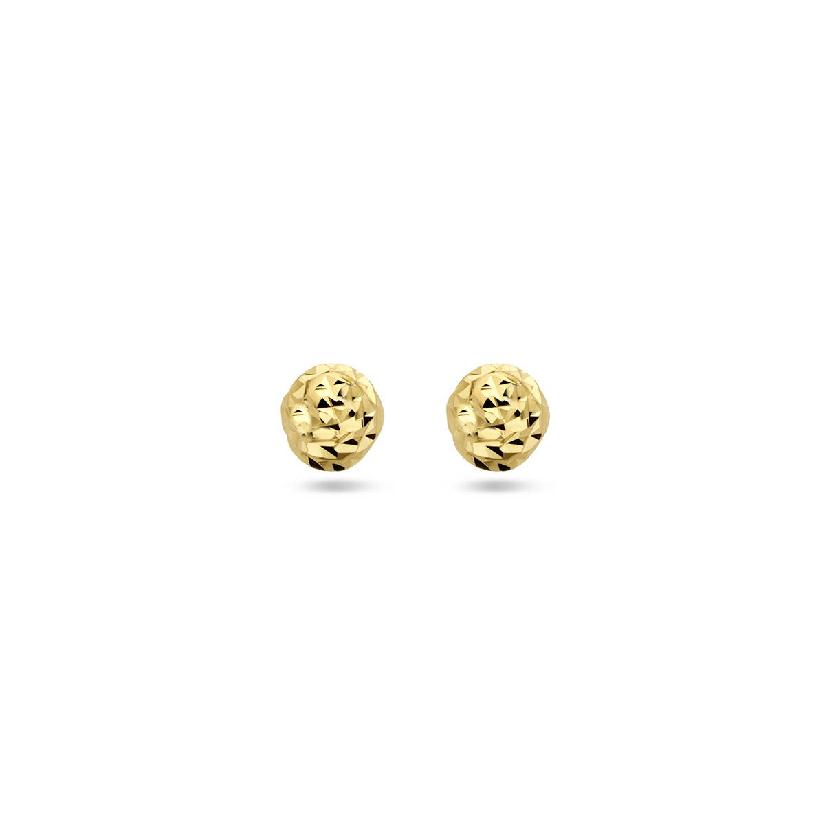 14k Geelgouden bolletjes oorknoppen met een gediamanteerde afwerking.